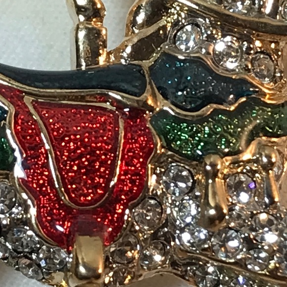 Carnival pony brooch, gold tone, 2 in length, green and red colors - Picture 5 of 9